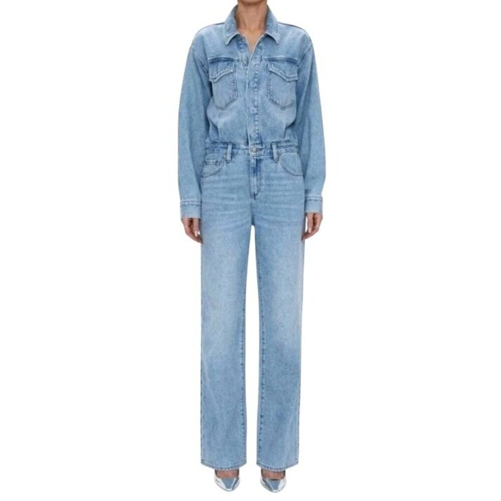 Pistola Nikkie Blue Savoy Denim Jumpsuit Long Sleeve Western Utility 70s Sz M